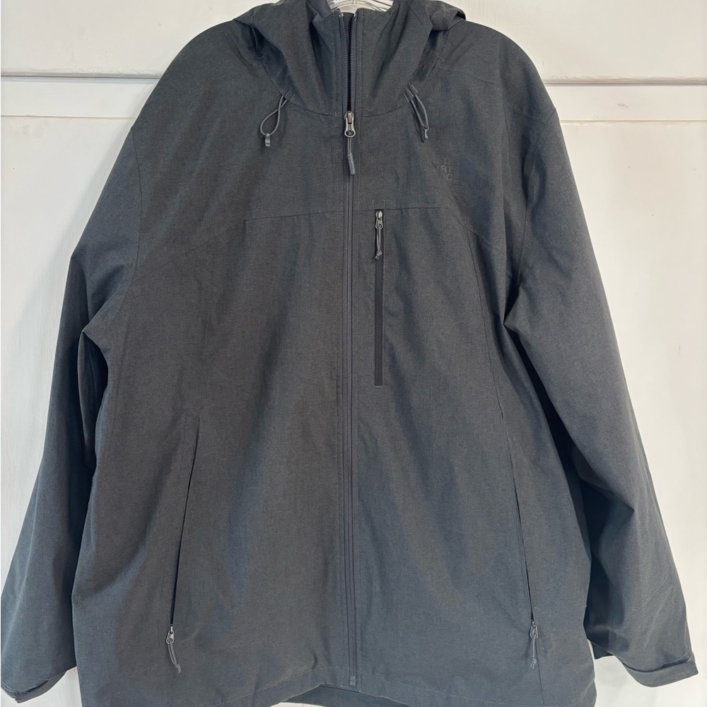 North Face Men's Gray Hooded Jacket with detachable soft shell liner jacket.